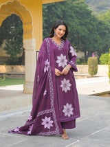 Purple V-Neck Kurti Set with Dupatta
