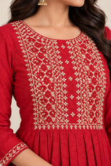Red Print Kurti Set
