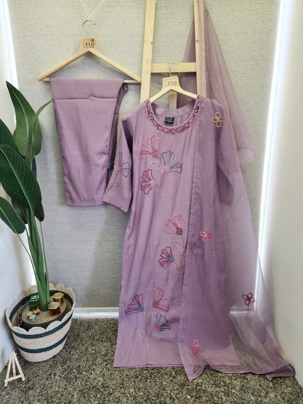 Lavender Kurta Set with Sheer Dupatta