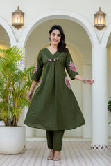 Green Embroidered Kurta Set with Dupatta