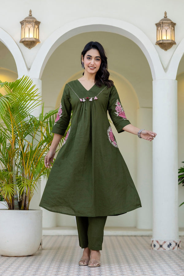 Green Embroidered Kurta Set with Dupatta