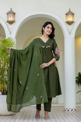 Green Embroidered Kurta Set with Dupatta