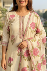 Pink and White Kurti Set Flo