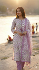 Lavender and Green Kurta Set