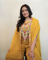 Mustard Crepe Palazzo Set with Handworked Cape