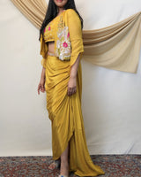 Crepe – Draped Skirt and Shrug Ensemble with Hand Detail