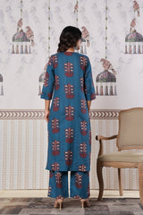 V Neck Blue Kurthi Set Daily wear - embroidery and craft close-up | Kunvarani