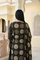 Black Cotton Kurti Set with Dupatta - Mirror Work