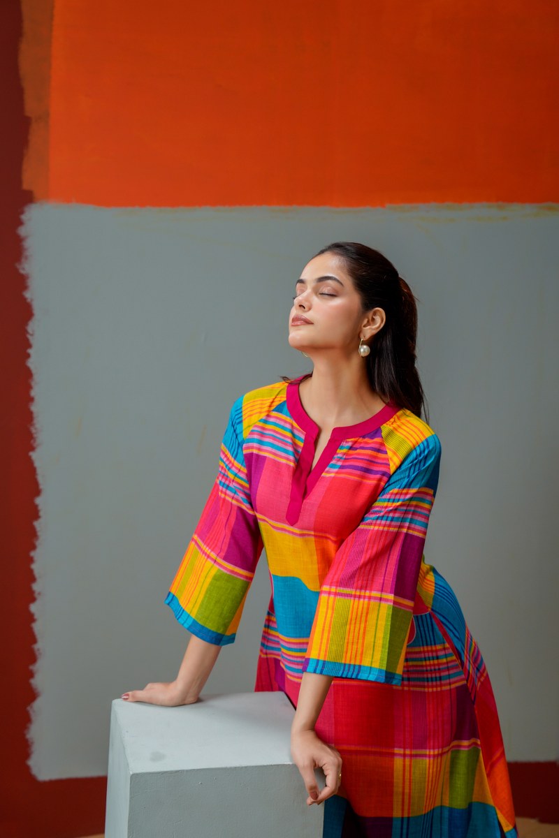Multicoloured - Pink Mull Cotton with Lining Kurti Set - everyday wear | Kunvarani