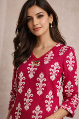 fabric detail - Daily wear Pink Color Kurti Set | Kunvarani