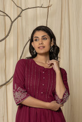 purple Embroidery work Kurti Set - Cotton everyday wear | Kunvarani