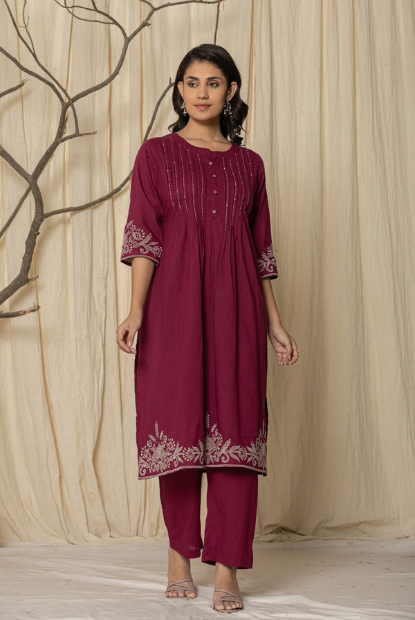 Cotton fabric detail - Embroidery work Kurti Set | Kunvarani