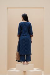 Blue Ajrakh Print Kurti Set with Dupatta
