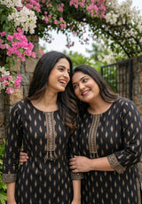 Black Small Mirror work Kurti Set - Cotton office wear | Kunvarani