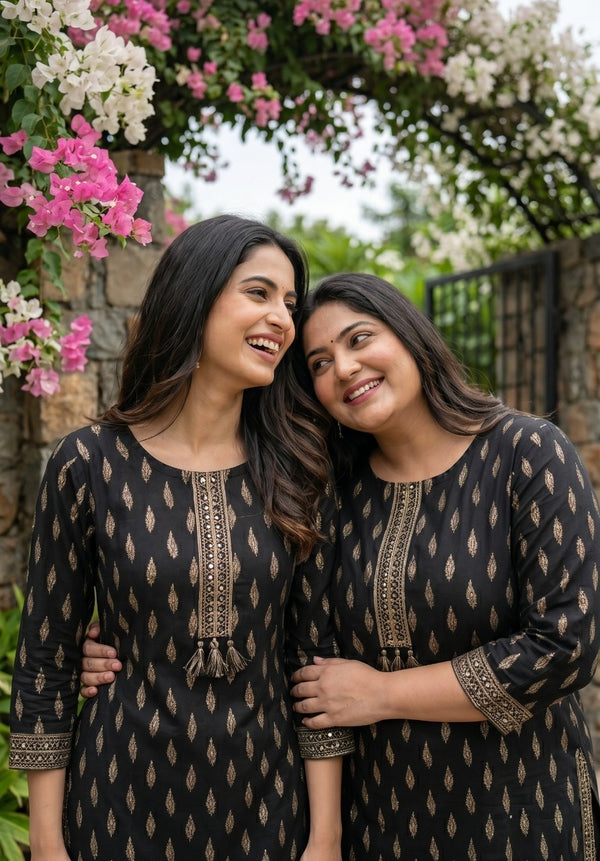 Black Small Mirror work Kurti Set - Cotton office wear | Kunvarani