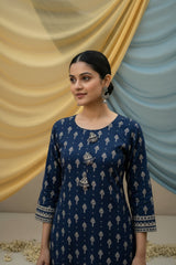 Casual Wear Blue Color Kurti Set - Cotton | Kunvarani
