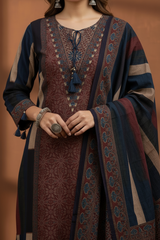 Maroon Blue Muslin Kurti Set with Dupatta