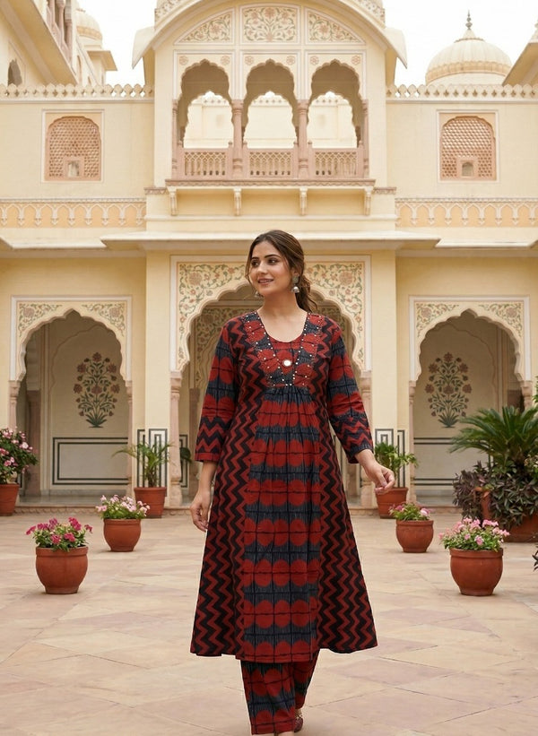 Cotton fabric detail - A Line Cotton kurti Set | Kunvarani