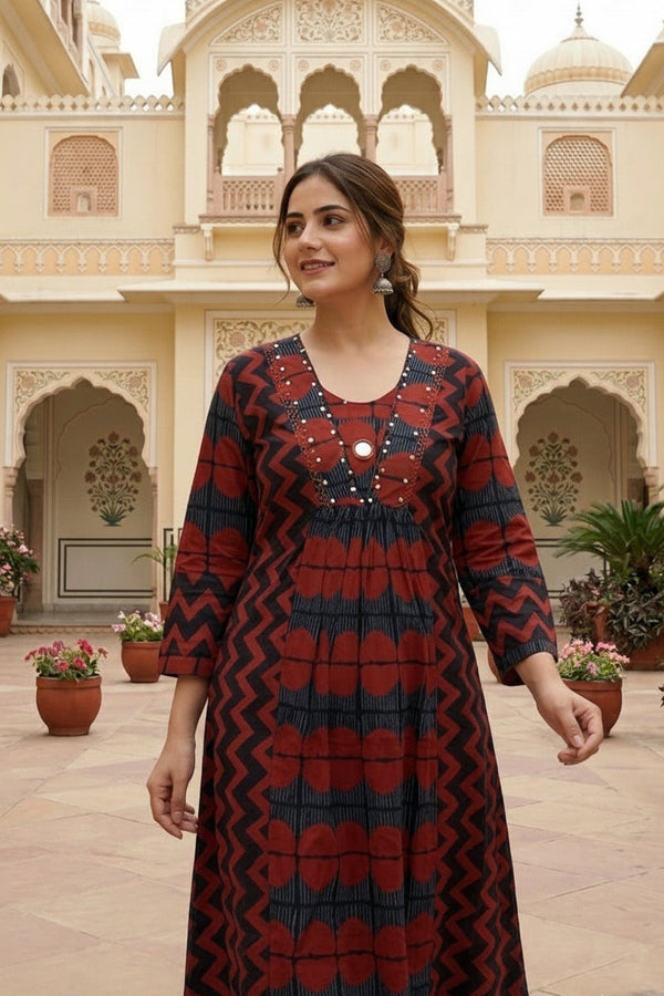 Red & Black A Line Cotton kurti Set - office wear | Kunvarani