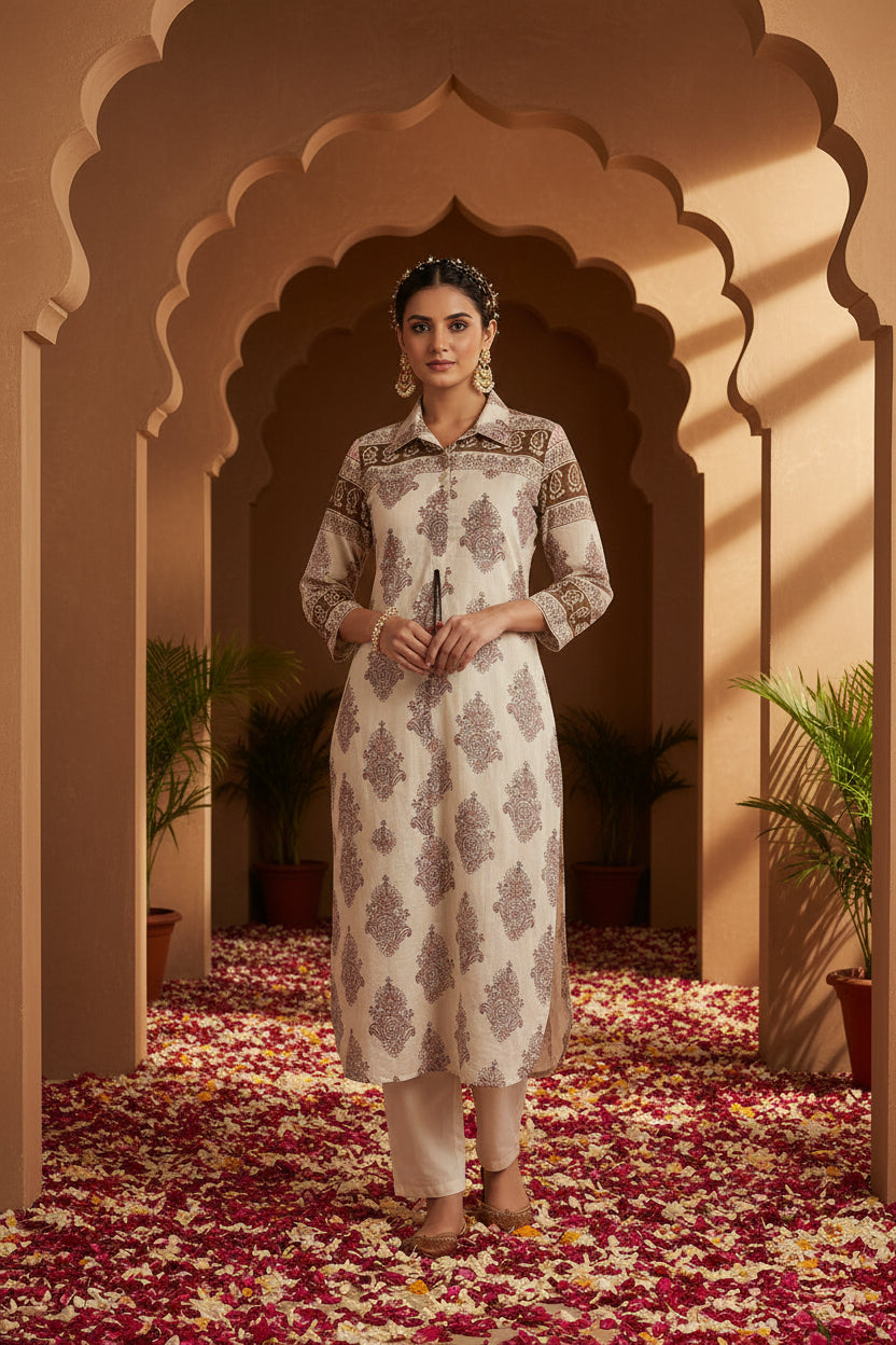 Cotton fabric detail - Mull Cotton kurti Set Casual Wear | Kunvarani