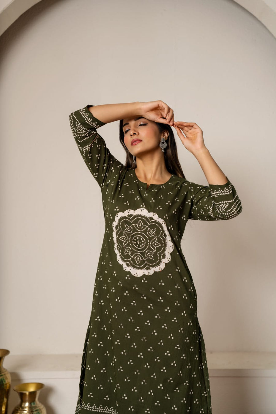 Green Bandhini Print kurti Set - Cotton | Kunvarani