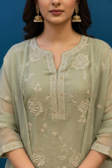 Green Pearl work and Embroidery Kurti Set - party wear | Kunvarani