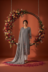 Grey Cotton Kurti Set with Dupatta