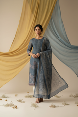 Blue Cotton Kurti Set with Dupatta