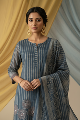 Blue Cotton Kurti Set with Dupatta