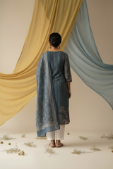 Blue Cotton Kurti Set with Dupatta