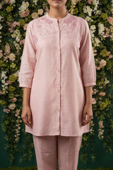 Pink Party wear Coord Set Chanderi Slik - drape and fit detail | Kunvarani