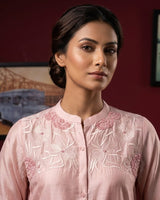 Chanderi fabric detail - Pink Party wear Coord Set Chanderi Slik | Kunvarani