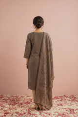 Brown Cotton Kurti Set with Dupatta