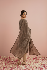 Brown Cotton Kurti Set with Dupatta