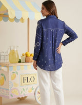 Front view of Royal Blue Crepe Bandhani Print Shirt from Kunvarani