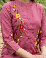Back view of Pink Cotton Blend Thread Work High Neck Co Ord Set from Kunvarani