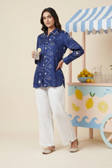 Back view of Royal Blue Crepe Bandhani Print Shirt from Kunvarani