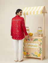 Front view of Hot Pink Crepe Bandhani Print Shirt from Kunvarani