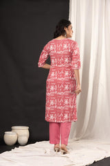 Pink Printed Cotton Kurta Set