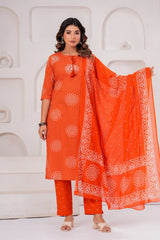 Orange Bandhej Gota Patti Kurta Set