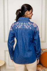 Blue Embroidered Floral Shirt Kurta