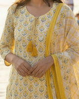 Mustard Floral Block Print Kurta Set