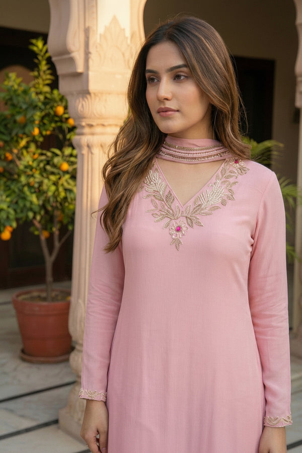 Blush Pink Chiffon Kurta Set with Dupatta