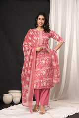 Pink Printed Cotton Kurta Set