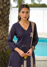 Navy Blue Ikat Border Kurta Pant Set