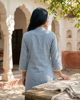 Side view of Powder Blue Embroidery High Neck Co Ord Set from Kunvarani