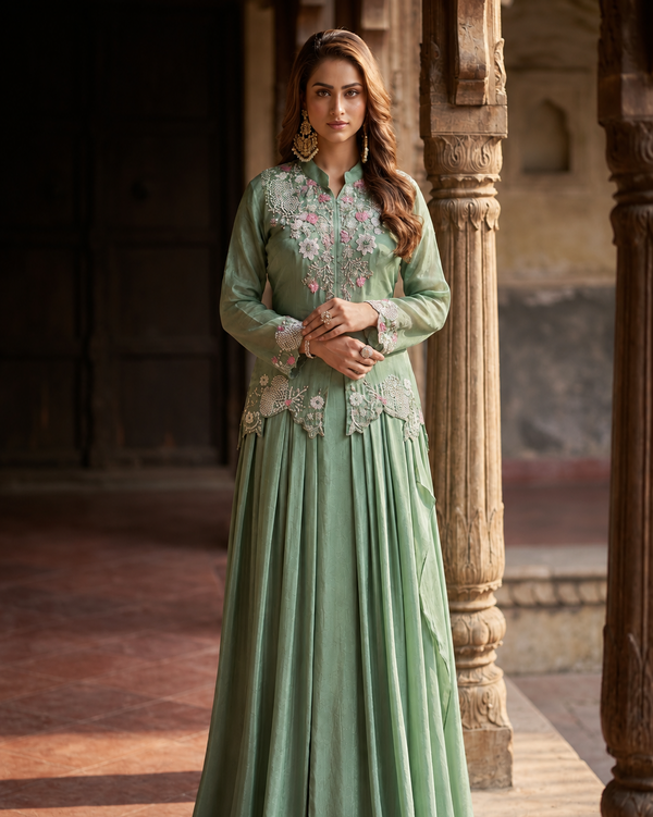 Mint Green Sequinned Chinnon Coord Set