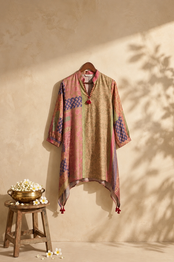 Multicoloured Crepe Mandarin Collared Top