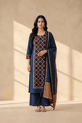 Blue Ajrakh Print Kurti Set with Dupatta
