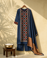 Blue Ajrakh Print Kurti Set with Dupatta